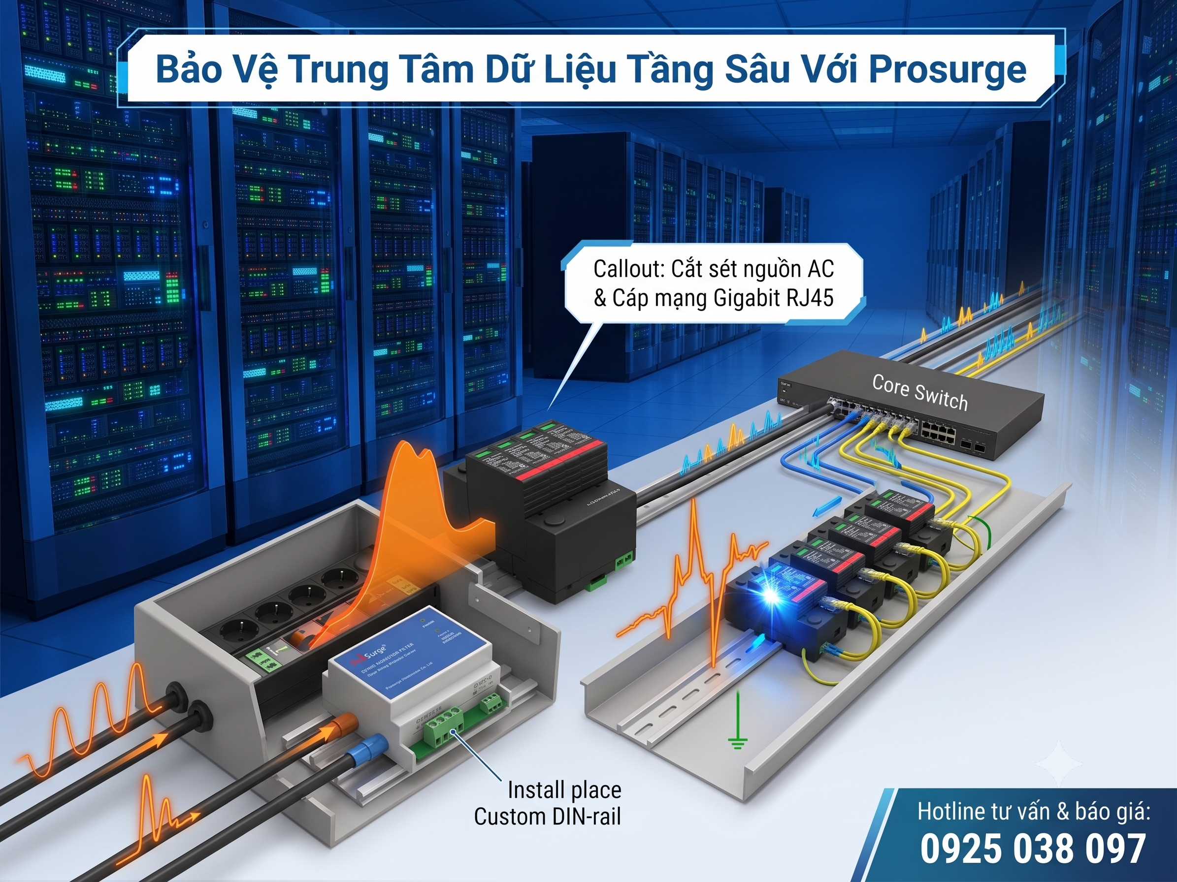 Chống Sét Lan Truyền Prosurge Bảo Vệ Trung Tâm Dữ Liệu & Phòng Server